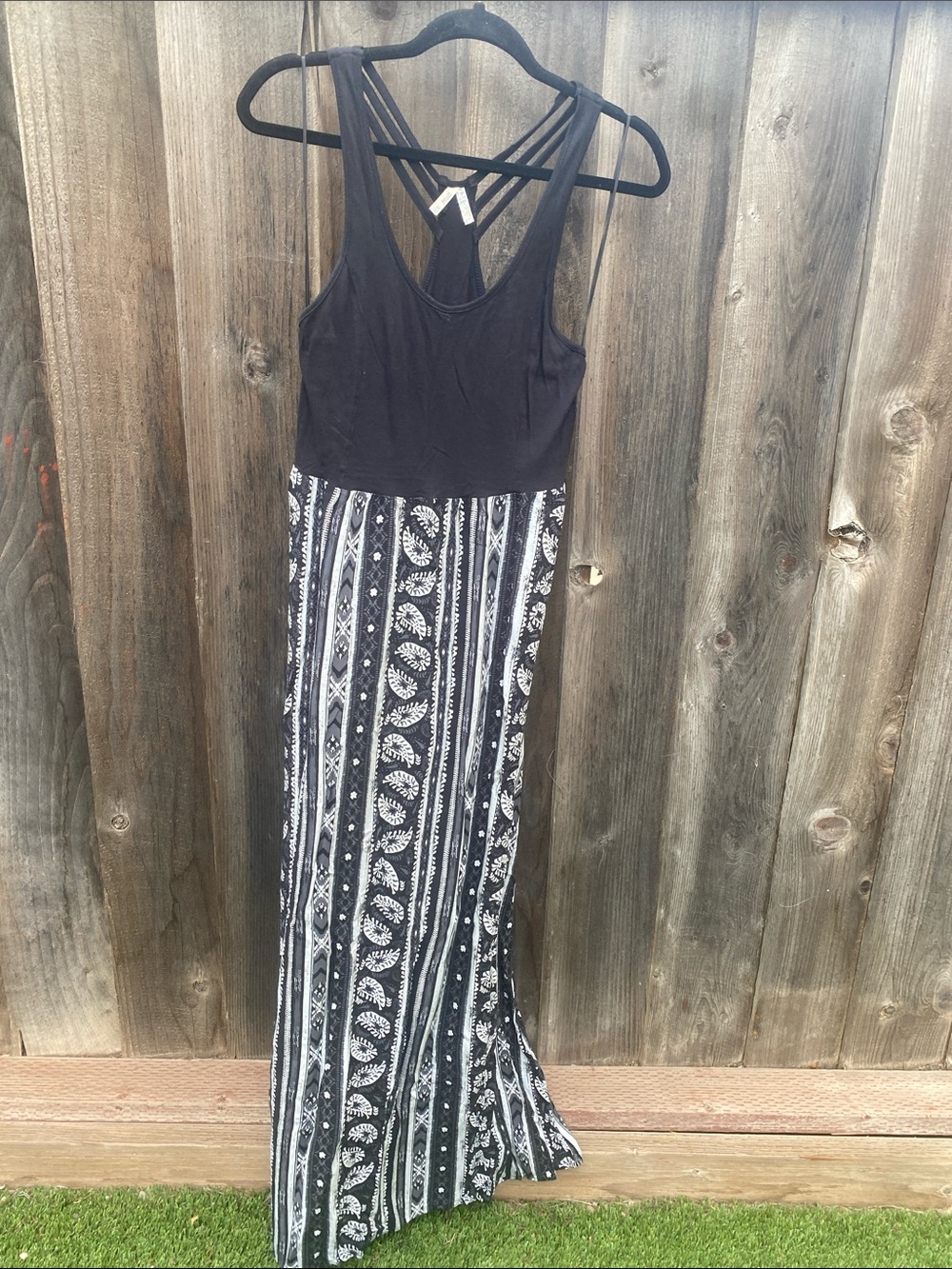 Mudd Black Bodice Black & White Printed Maxi Dress